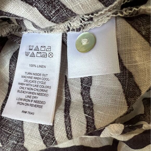 Tahari 100% Linen Tunic Top Zebra Stripe Size 2X Animal Print Button Up Toll Tab - Picture 6 of 8